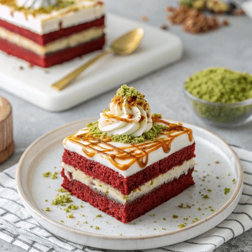 Red Velvet Matcha Caramel Cake